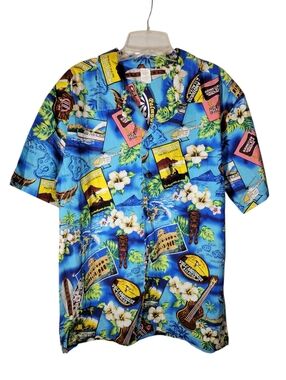Palmwave Hawaii blue Hawaiian button up shirt Size Large